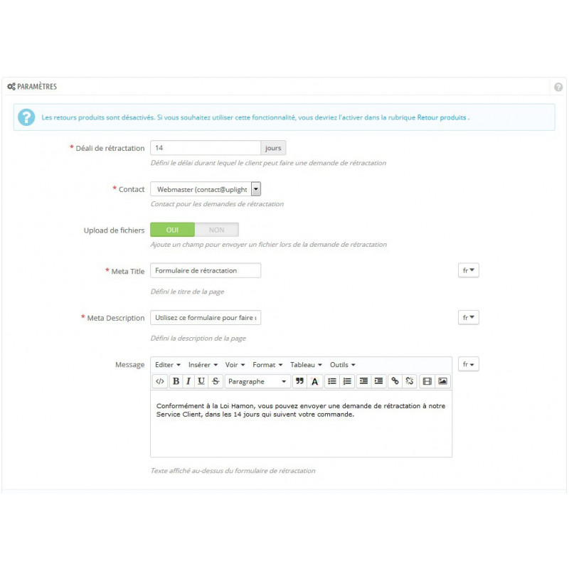 Module Prestashop Loi Hamon