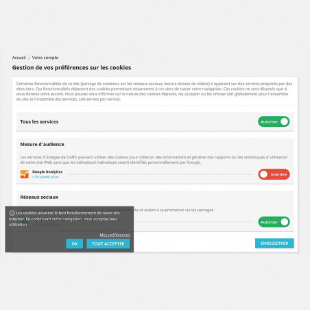 Module Prestashop Cookie Law - Blocage des Cookies + Bannière