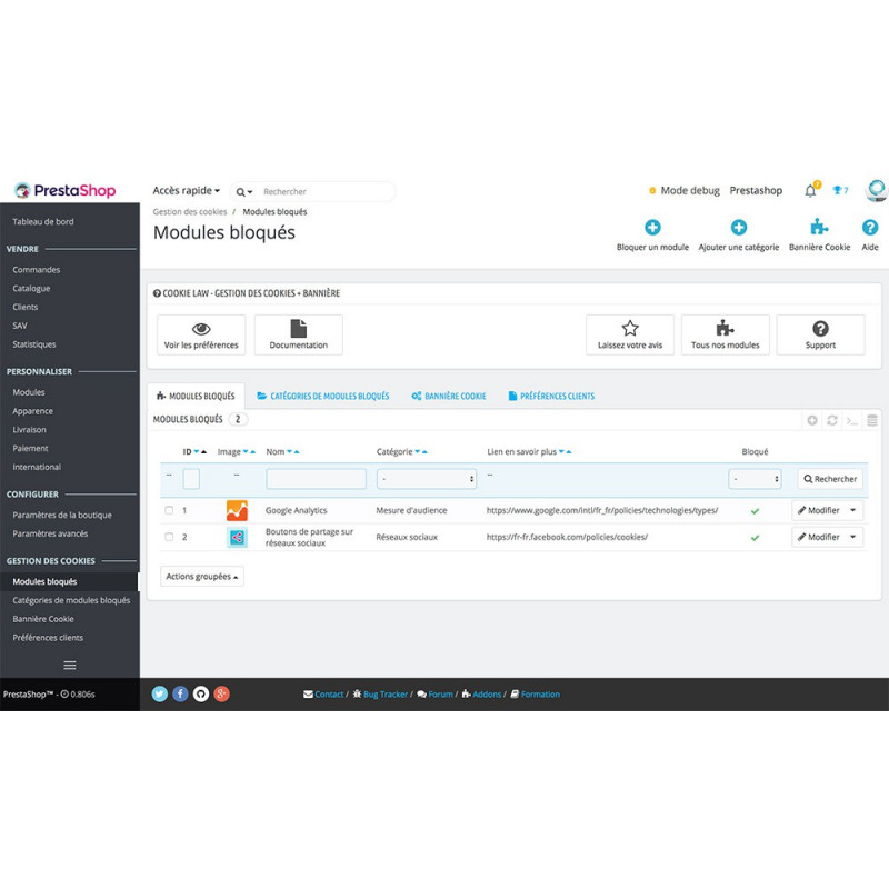 Module Prestashop Cookie Law - Blocage des Cookies + Bannière