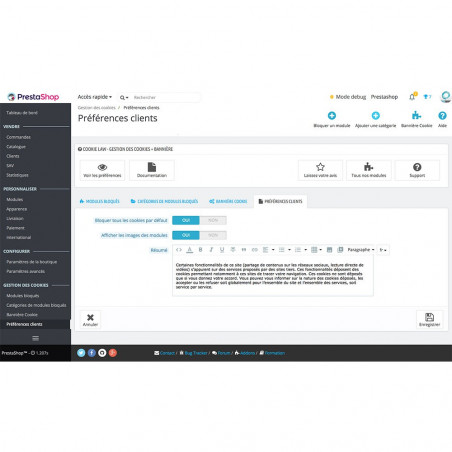 Module Prestashop Cookie Law - Blocage des Cookies + Bannière